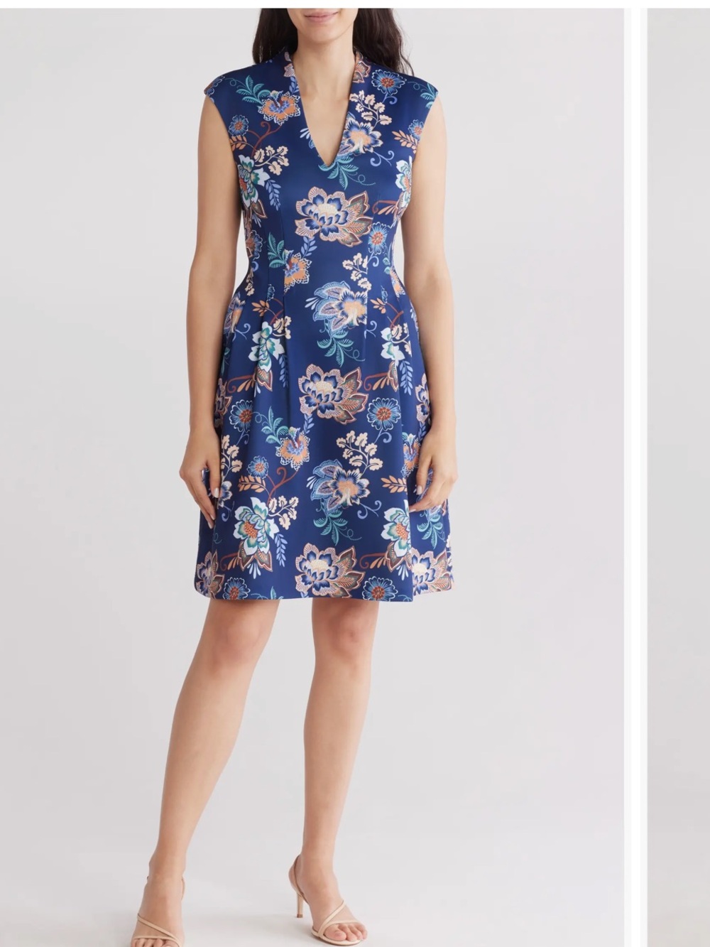 Vince Camuto scuba Floral V-Neck A-Line Dress in Navy, NWT from Nordstrom